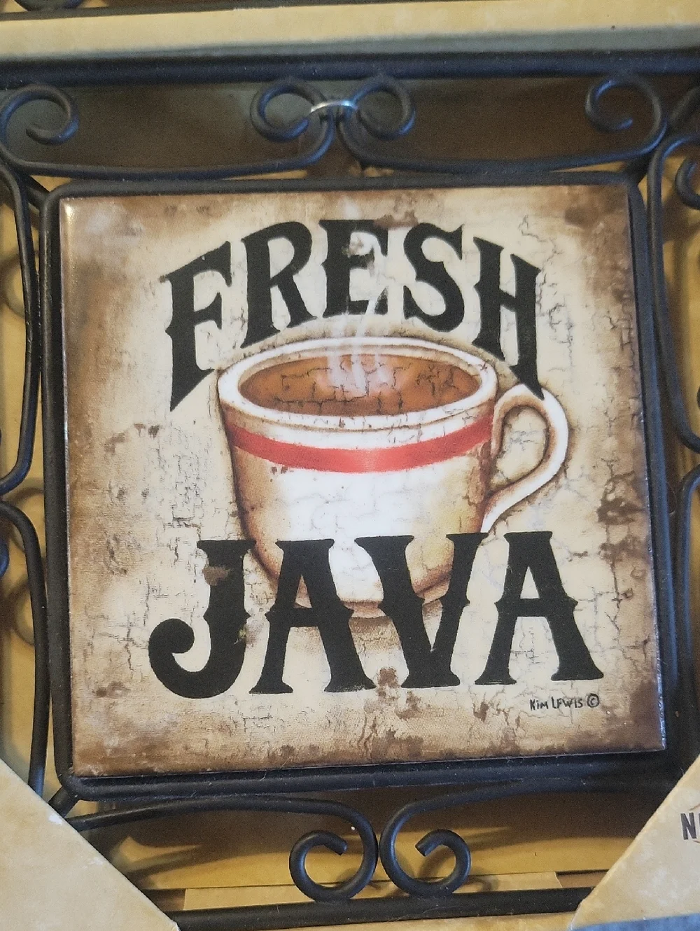 NWT Kim Lewis 2 Coffee Trivets Tiles Wall Art Fresh Java Caffe Latte NewView